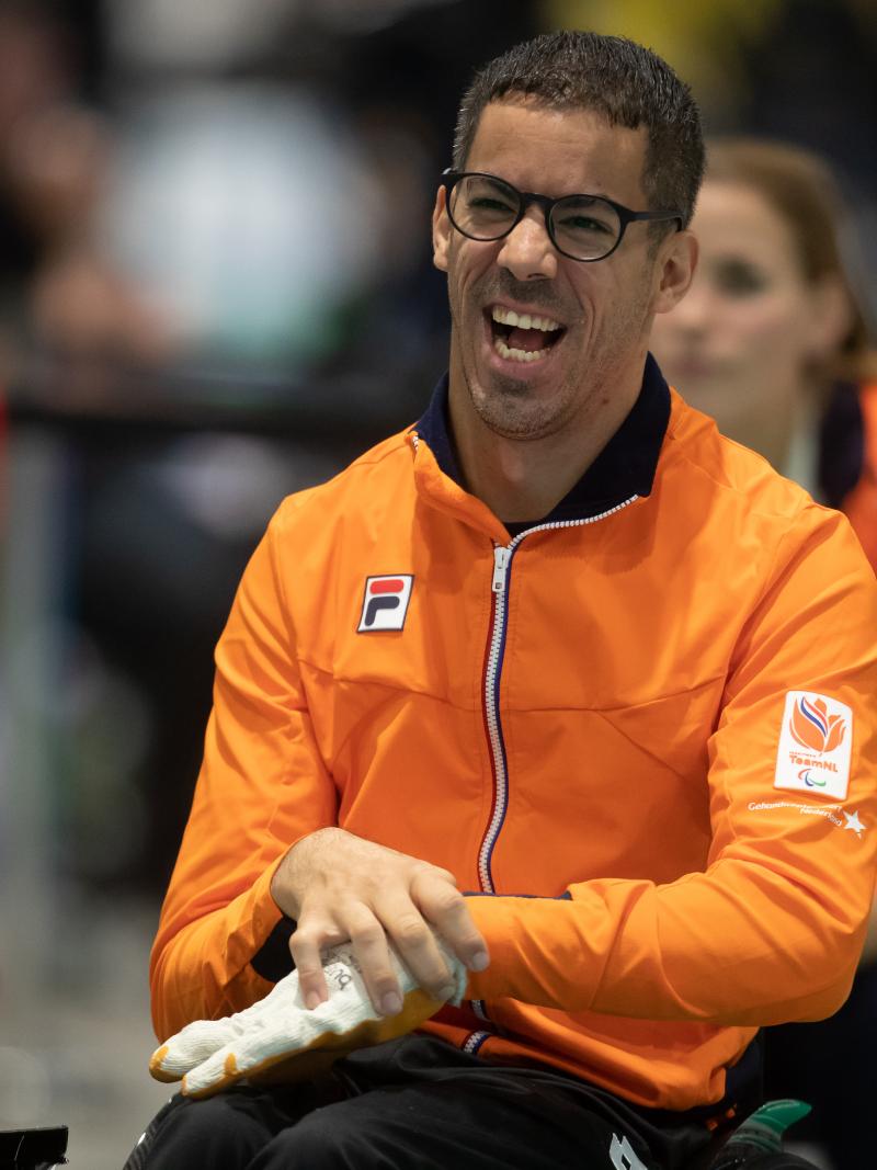 male boccia player Daniel Perez smiling