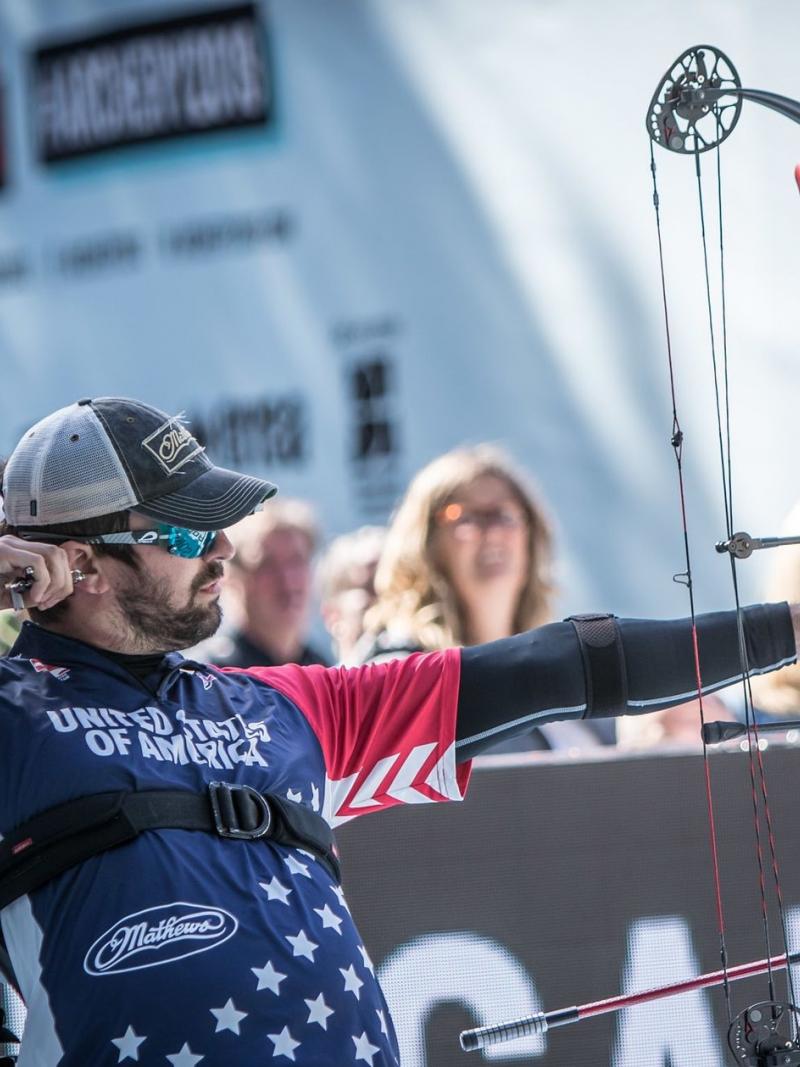 A man competing in Para archery