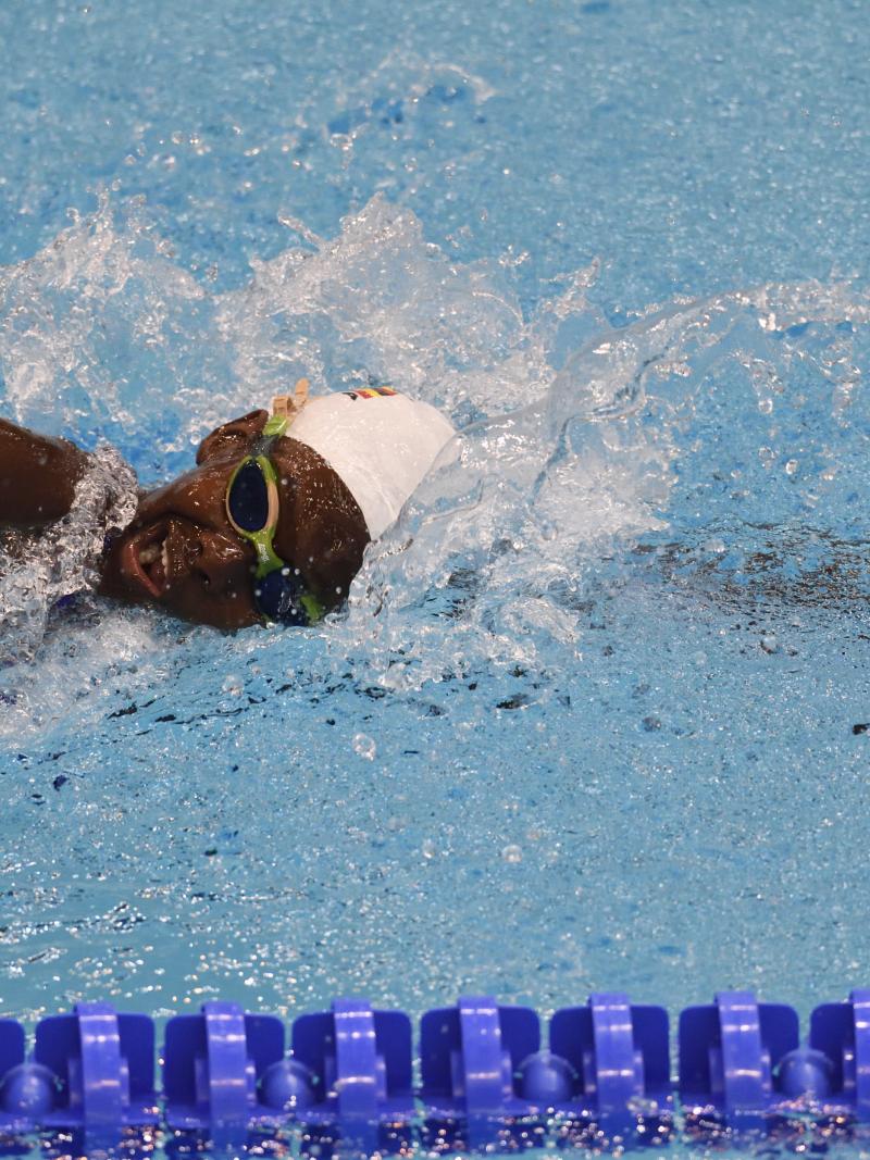 A female swimmer in the pool