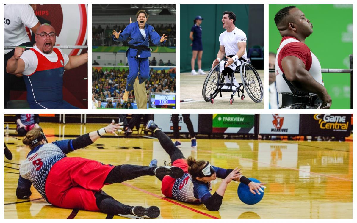 Collage with five photos of the five nominated athletes for Americas Athlete of the Month for July 2019