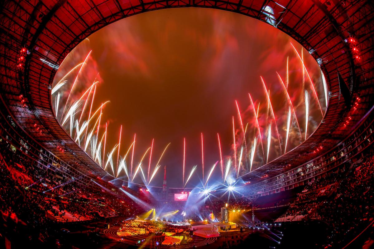 fireworks exploding over a stadium