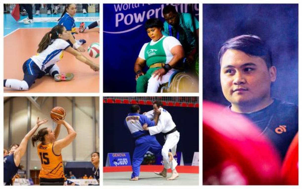 Picture collage of five athletes