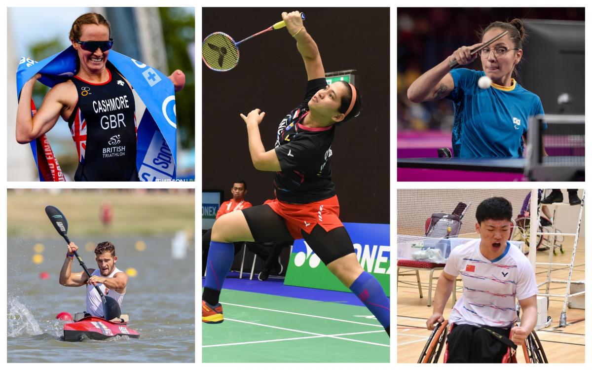 Picture collage of five athletes