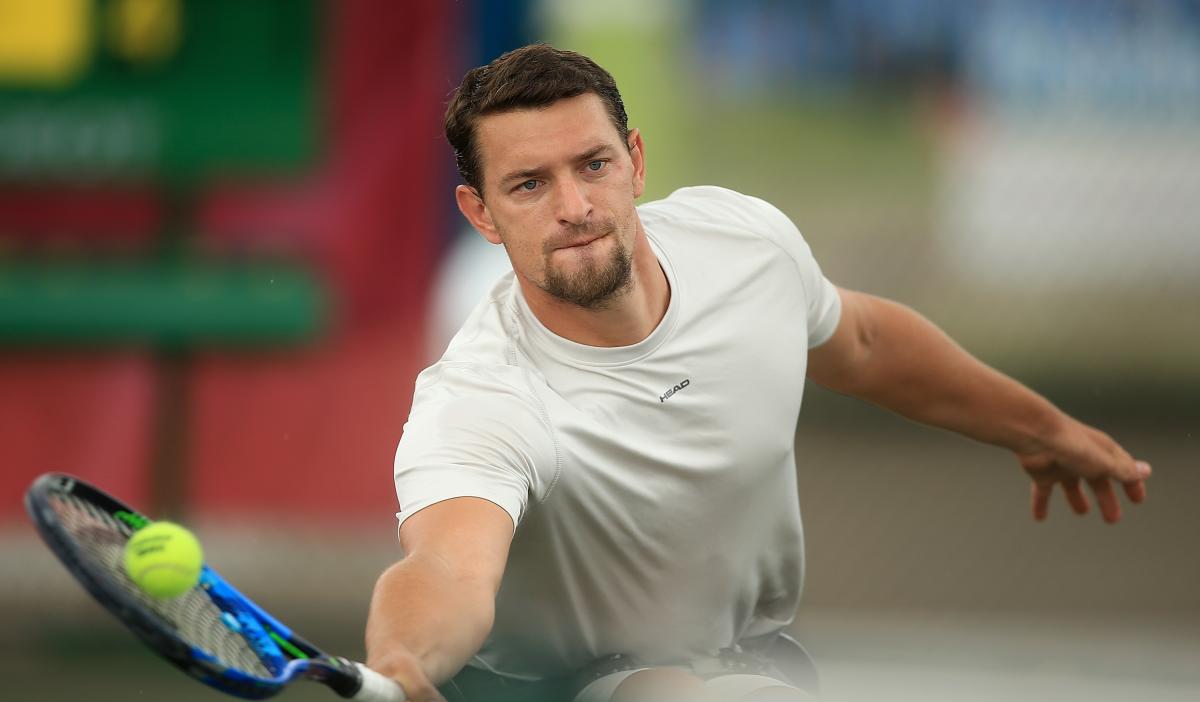 Belgian wheelchair tennis Joachim Gerard hits a forehand