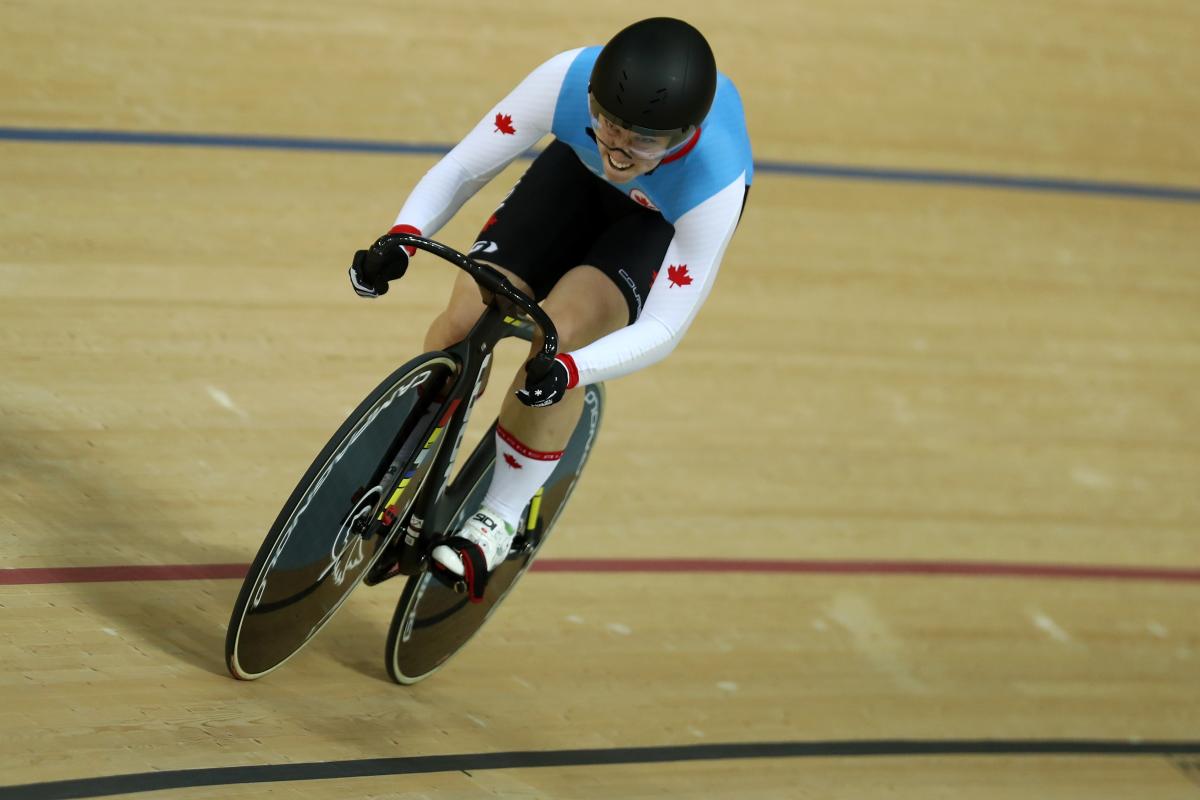 Canadian cyclist Kate O’Brien competing on the track