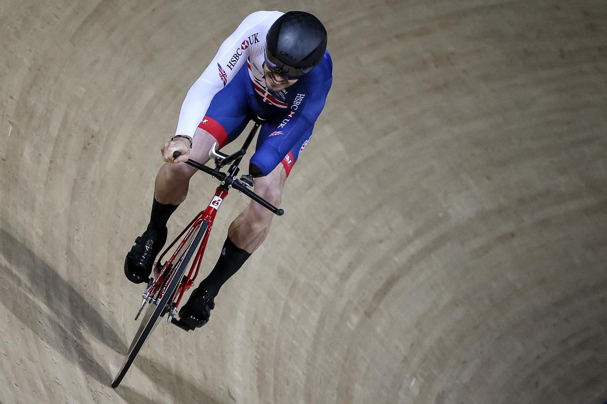 British cyclist Jaco van Gass riding on the track