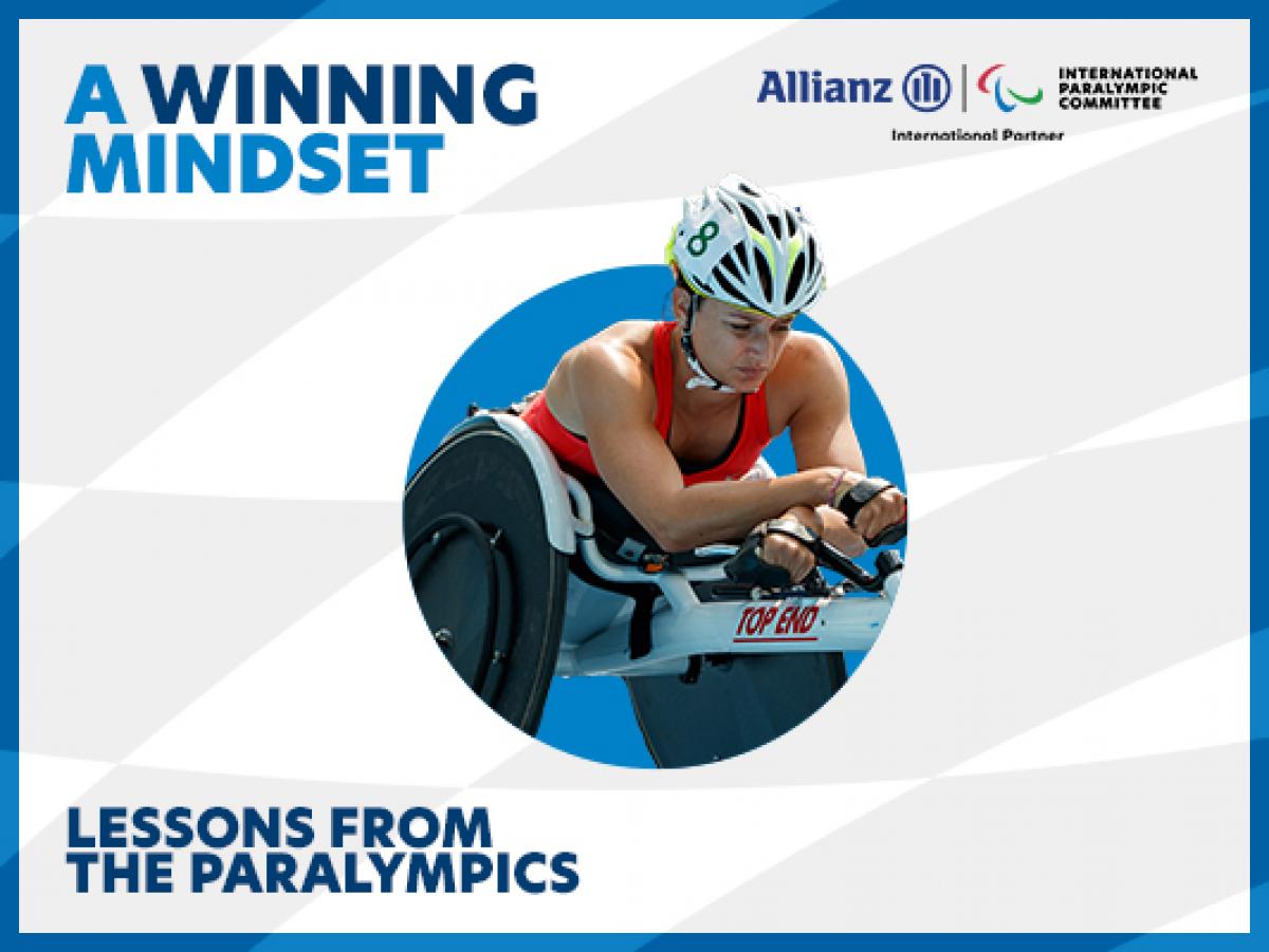 Branded graphic of female wheelchair racer 