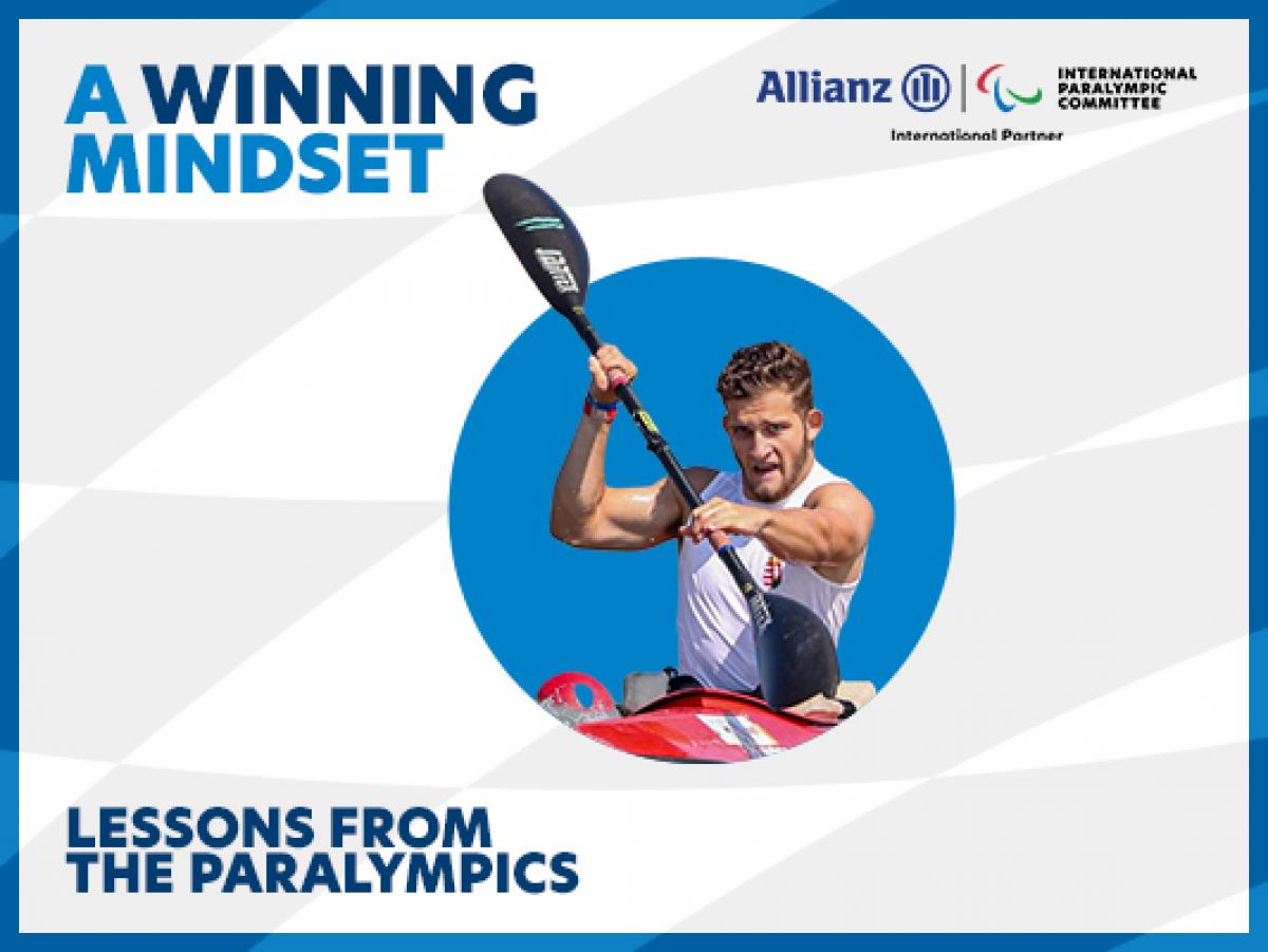 Male Para canoeist in sponsored graphic