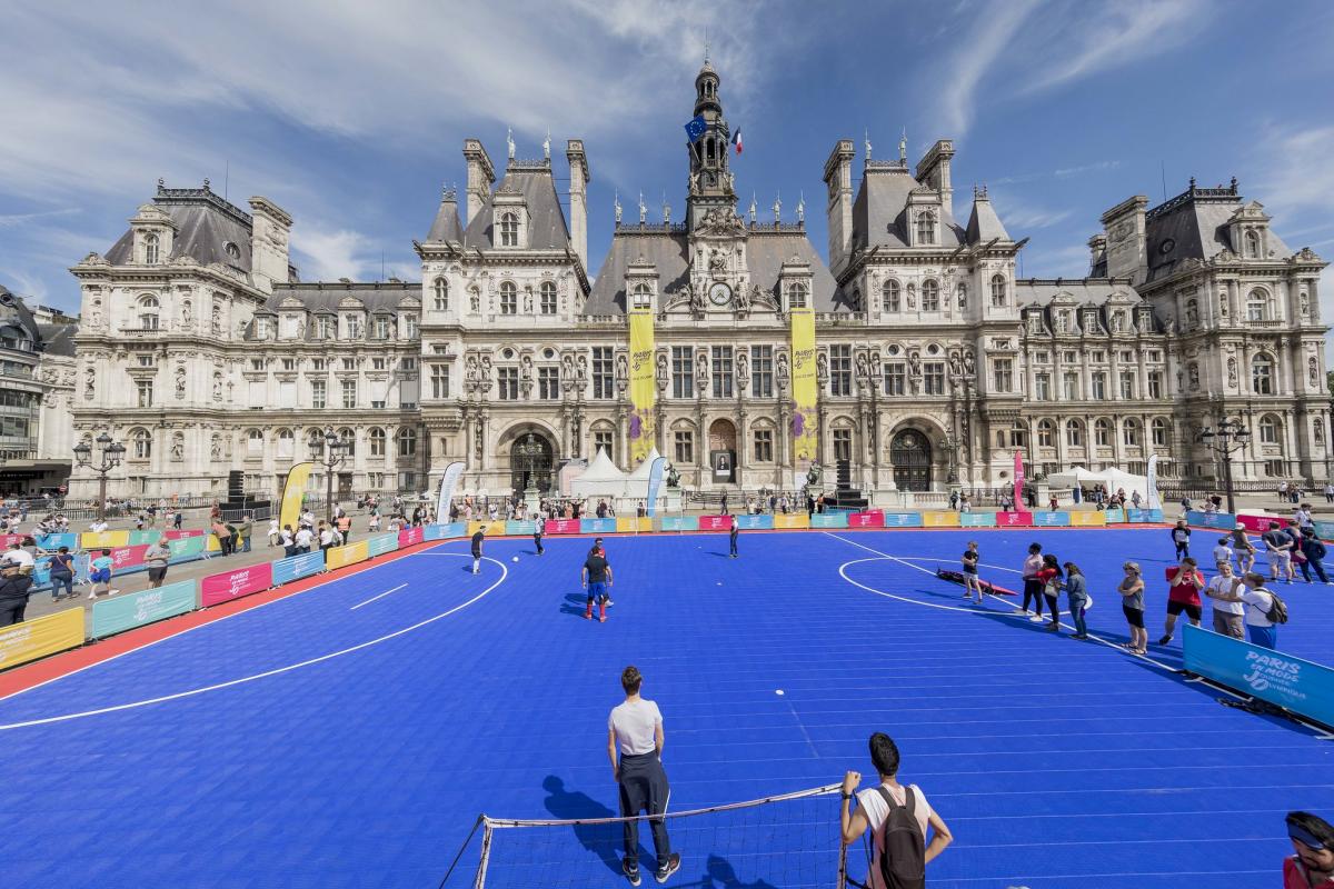 Football pitch being set up in middle of Paris