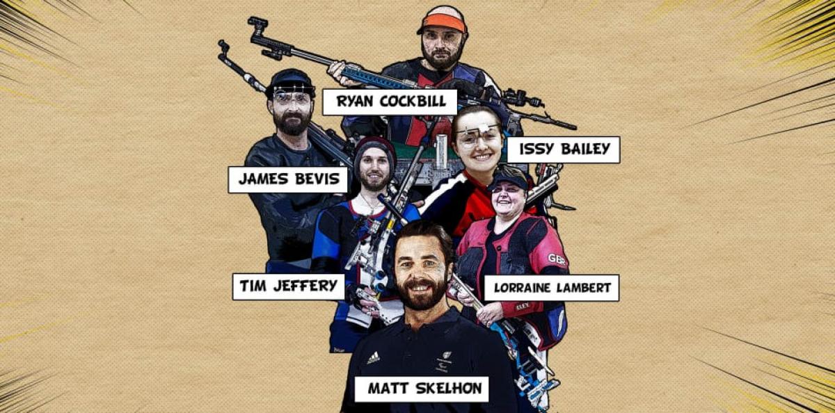 A colage with the picture of four male and two female shooters