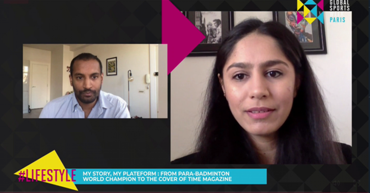 Screen shot of Indian female athlete being interviewed