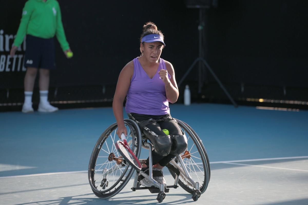 Macarena Cabrillana celebrates with clenched fists