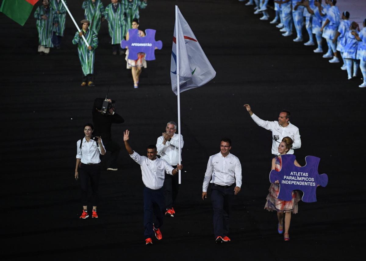 Small group entering the arena during the Opening Ceremony