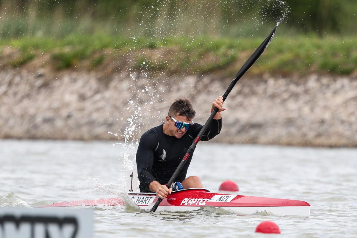 New Zealand man paddles in kayak