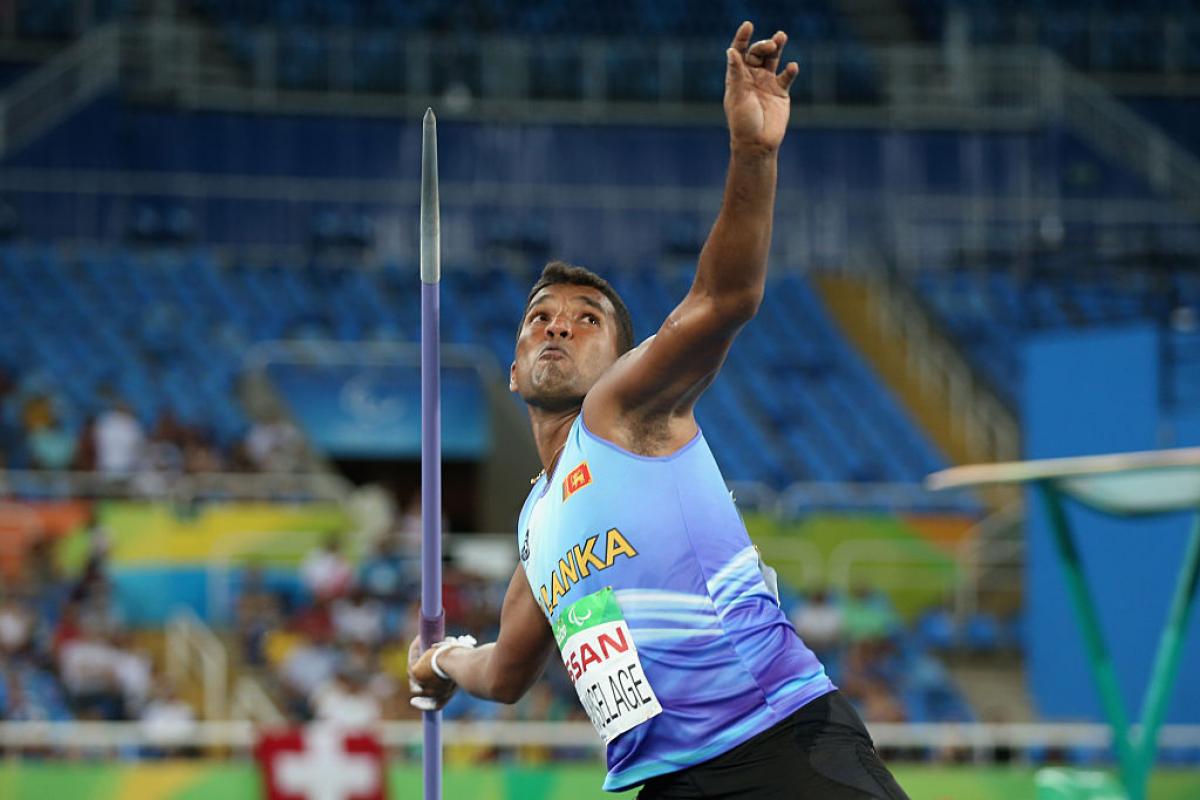 D. P. Herath Mudiyanselage of Sri Lanka competes in the Men's Javelin Throw - F46 Final at Rio Games