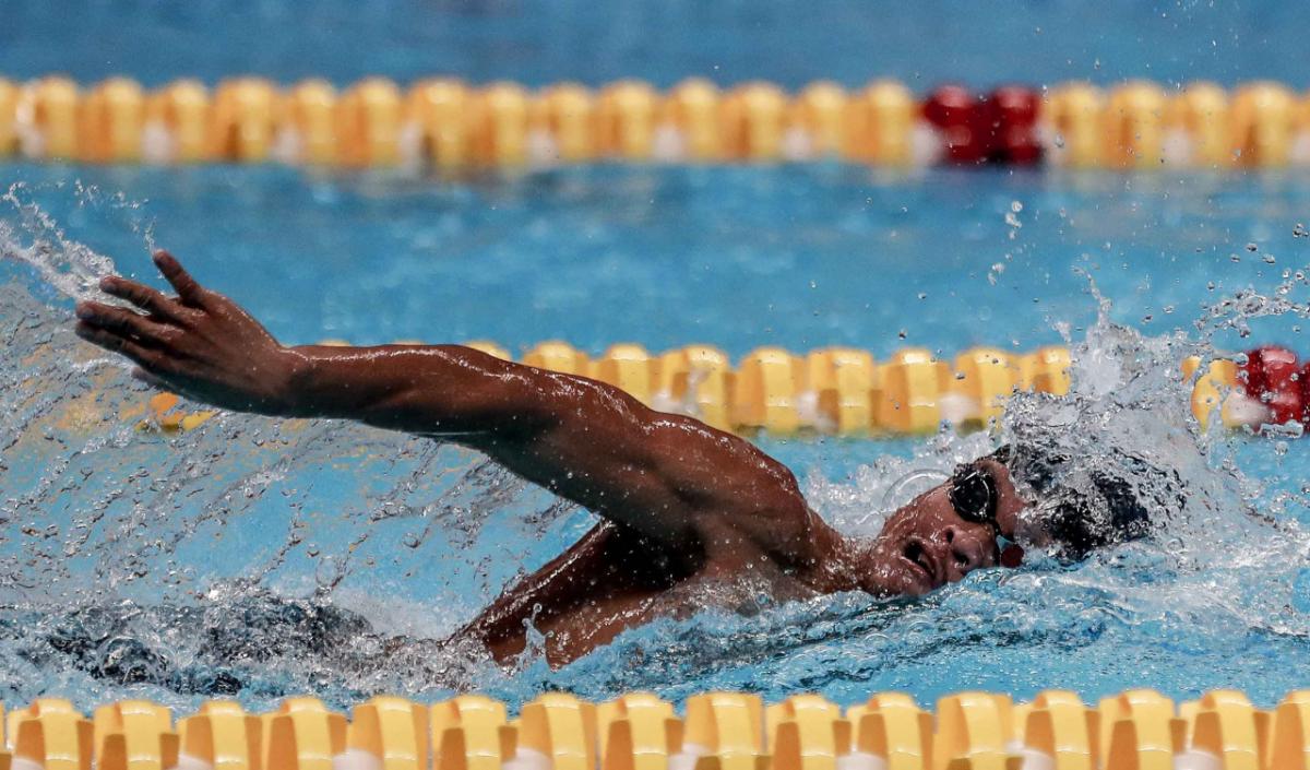  Filipino Para swimmer Ernie Gawilan in action at the final of the 2018 Asian Para Games