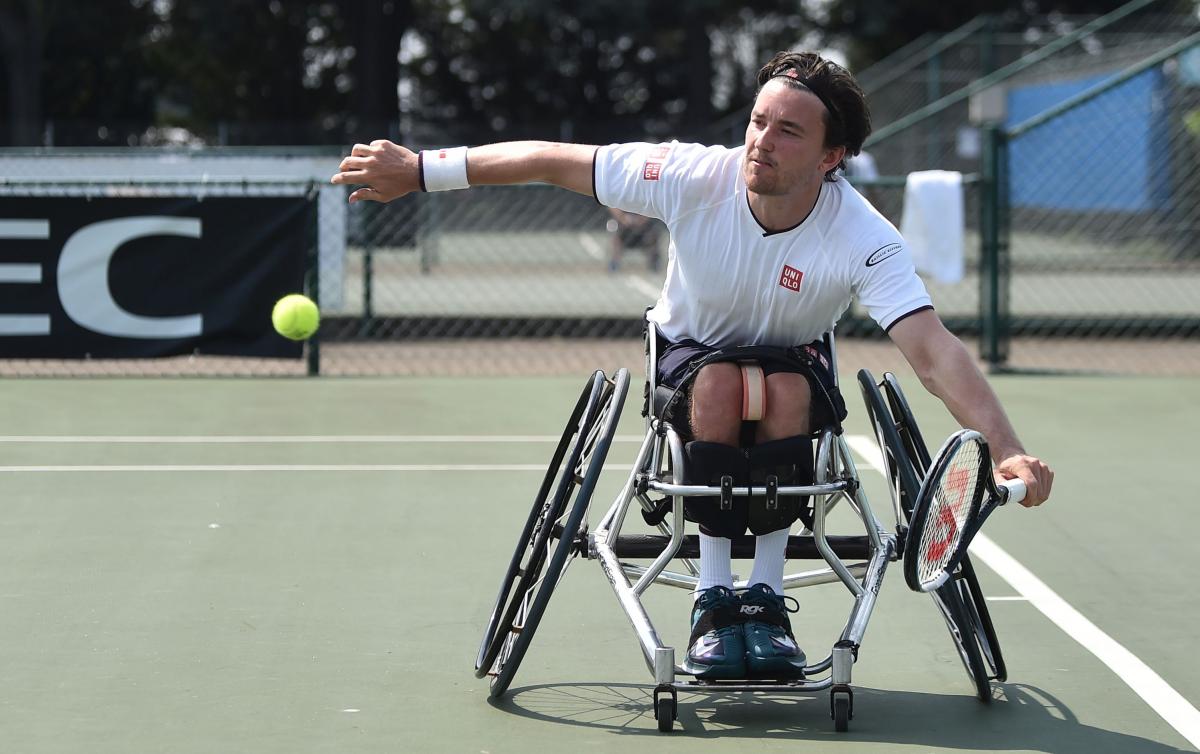 British wheelchair tennis player Gordon Reid in action