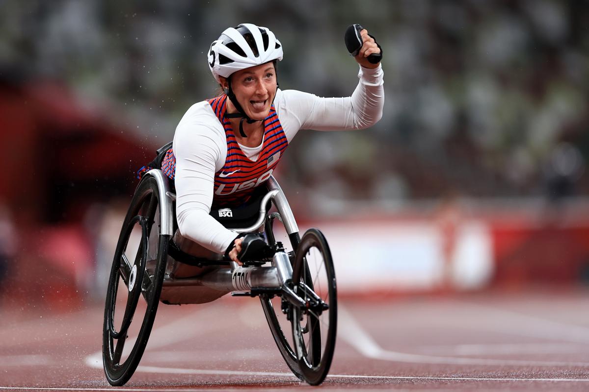 Tatyana McFadden celebrating