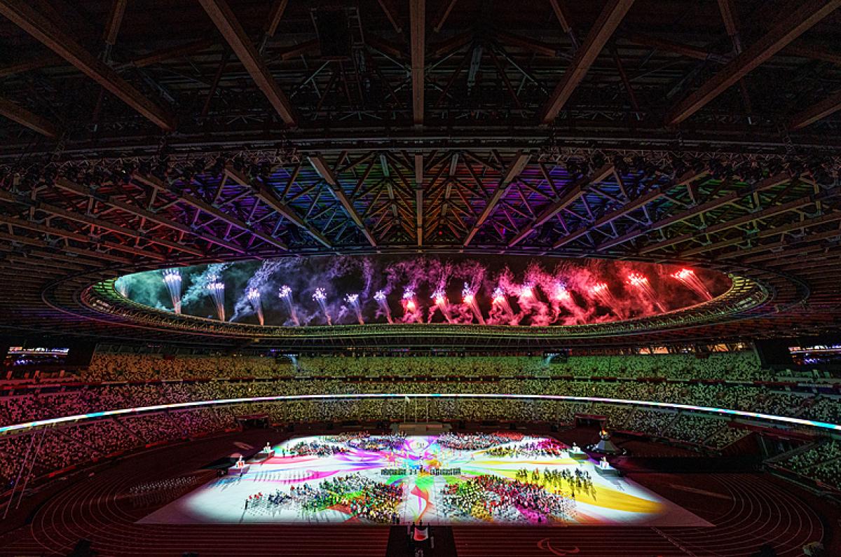 Colorful display of Olympic Stadium during Closing Ceremony