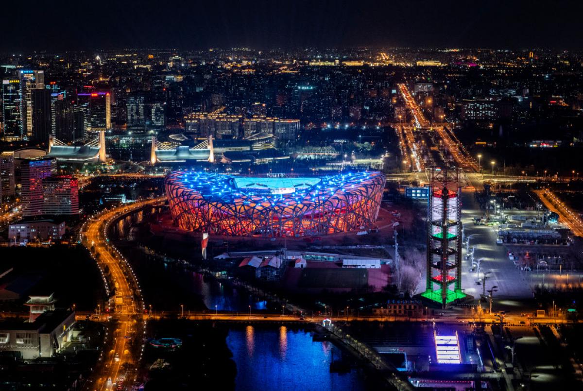STAGE IS SET: The National Stadium, also known as the Bird's Nest is seen from the top level of the Olympic Tower in the Olympic Green in Beijing, China. The area will host a number of events for the Beijing 2022 Winter Olympic Games, including the opening ceremonies.