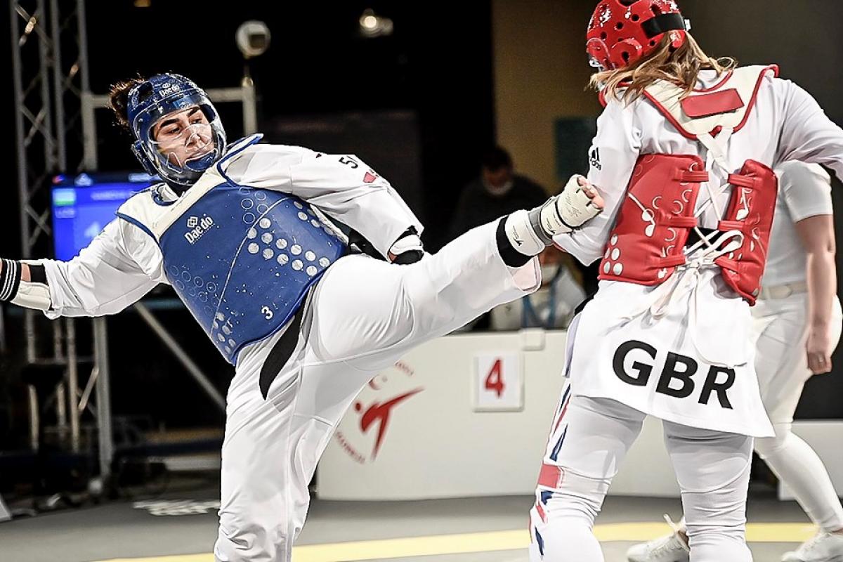 ALL FOR GOLD: Reigning Paralympic champion Guljonoy Naimova of Uzbekistan in action against Amy Truesdale of Great Britain. 