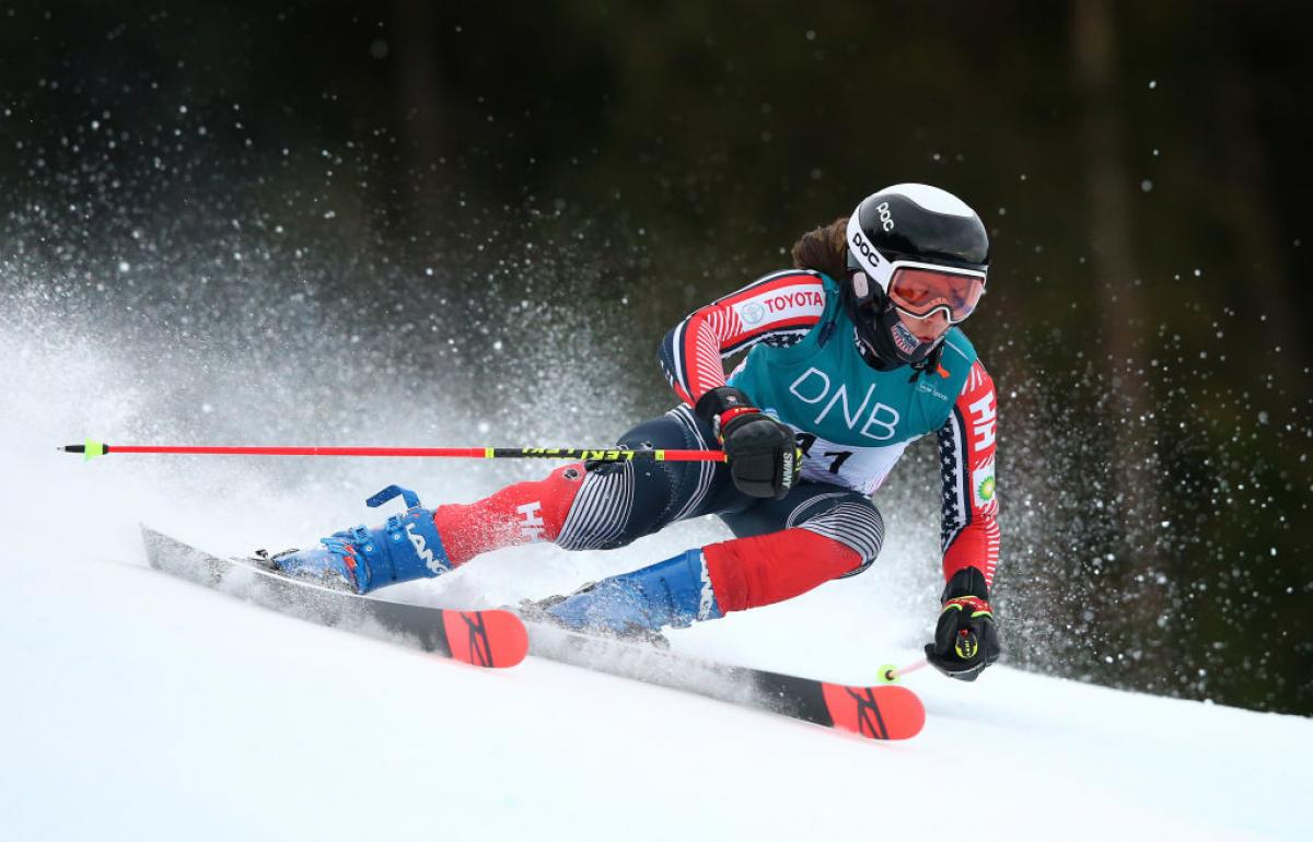Jesse Keefe of USA competes in the men's Standing Giant Slalom race during the World Para Snow Sports Championships at Lillehammer, Norway. 
