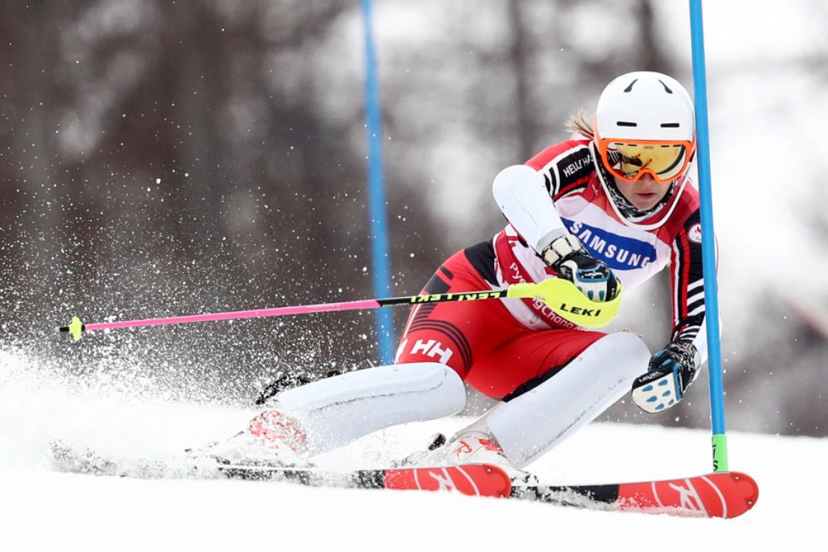 Canada’s Mollie Jepsen competes in the Women's Standing Slalom at the 2018 PyeongChang Paralympic Games.