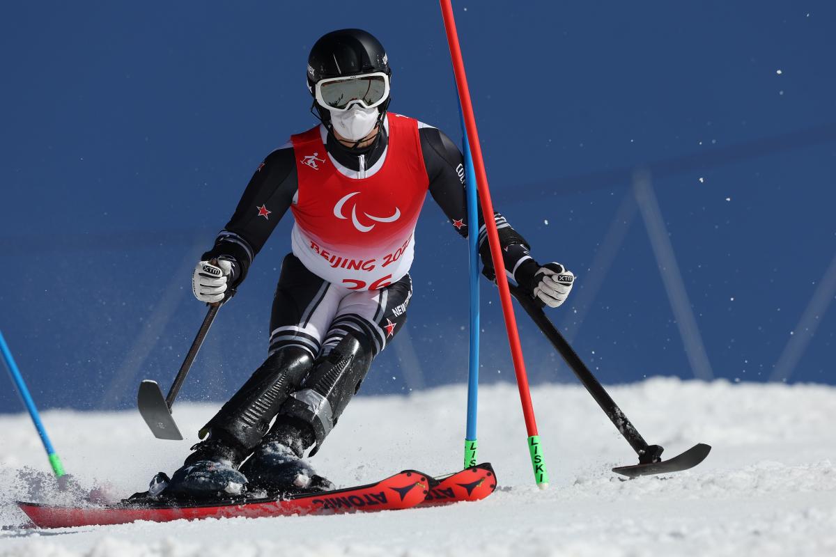 New Zealand's Para Alpine skier Adam Hall in action at the 2022 Winter Paralympics