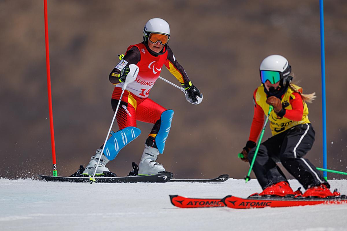 Linda Le Bon and her daughter and guide Ulla Gilot competing in Beijing