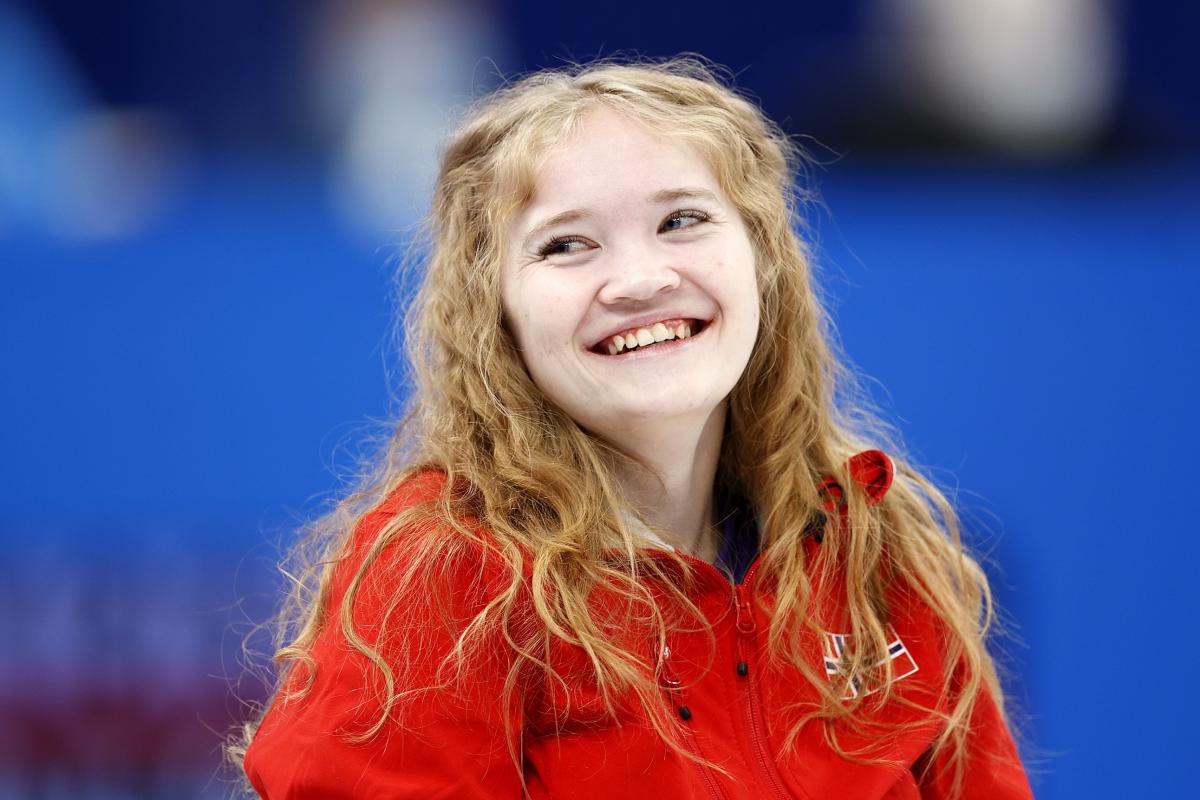 Norwegian Wheelchair Curling player Mia Sveberg smiles