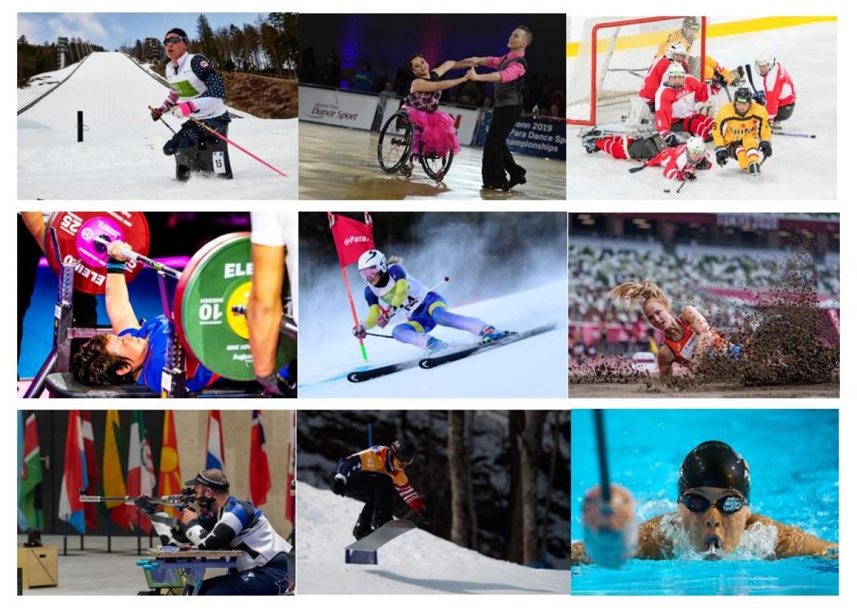 A photo collage of nine pictures each one showing a World Para Sport