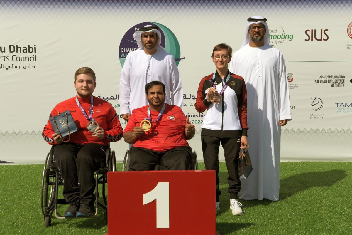 UAE's Abdulla Sultan Alaryani strikes a pose with his second gold medal at the Al Ain 2022 World Shooting Para Sport Championships on Thursday.