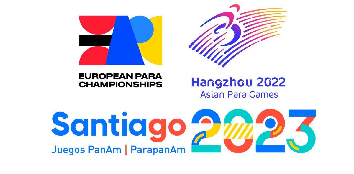 The logos of the 2023 European Para Championships, Asian Para Games and Parapan Am Games