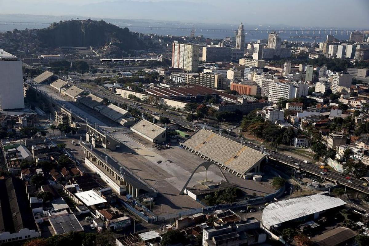 Aerial view of a big stadium in a city