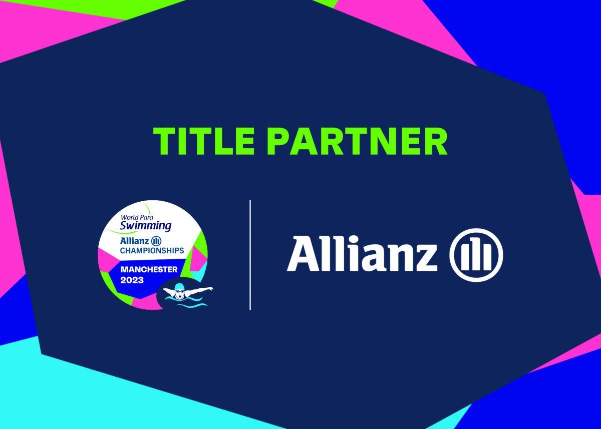 The logos of Allianz and the Manchester 2023 Para Swimming World Championships