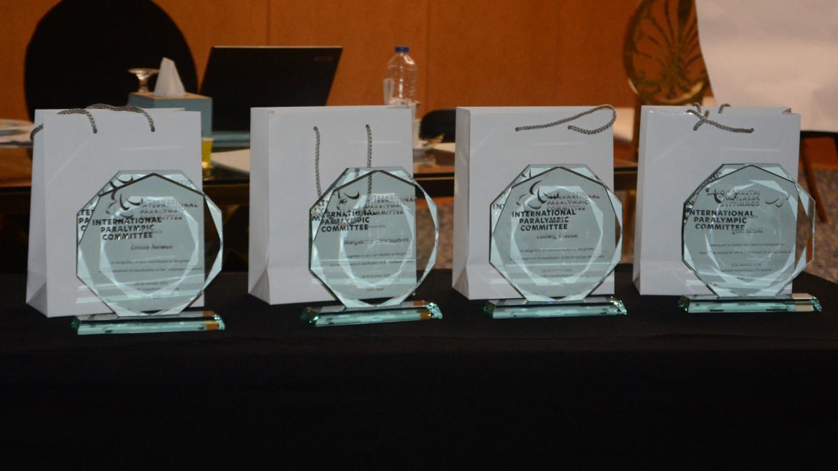 The four awards given to the recipients of the inaugural IPC Classification Recognition Awards that were announced in Cairo. 