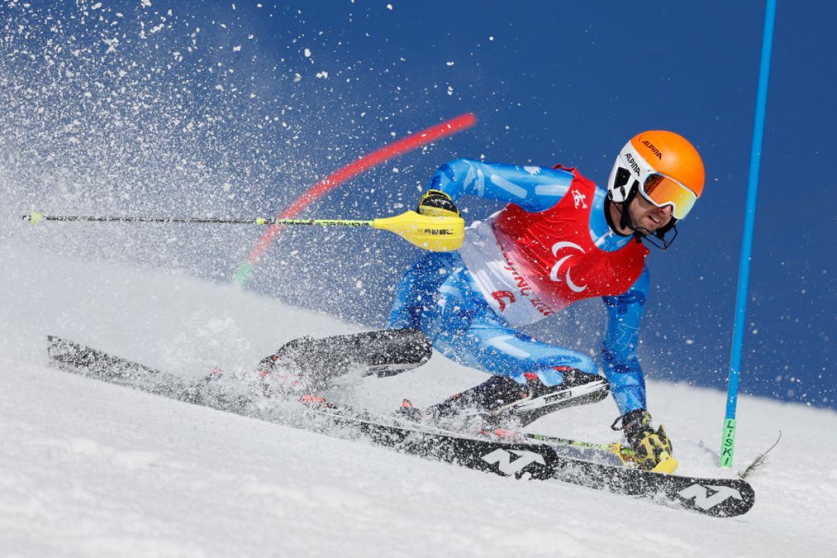 A male skier competes at Beijing 2022.