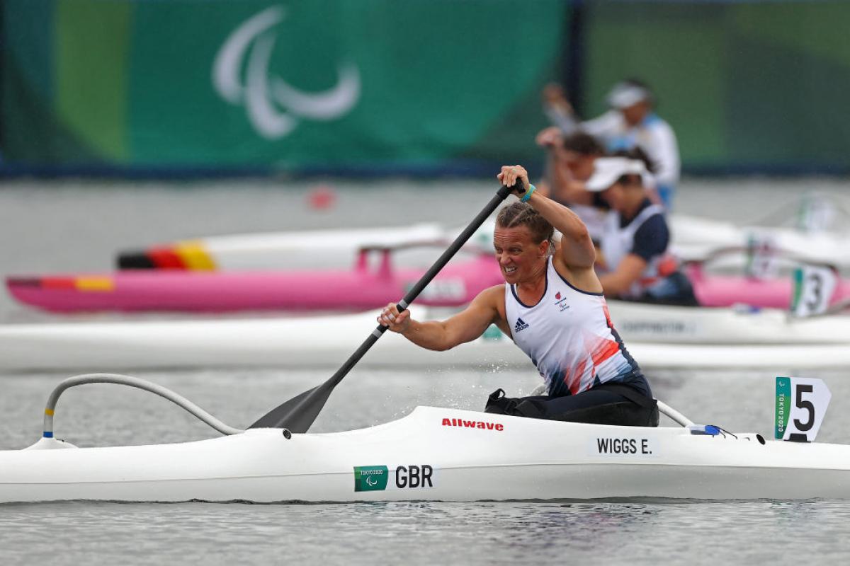 Emma Wiggs, a Para canoe athlete from Great Britain, competes at the Tokyo 2020 Paralympics.