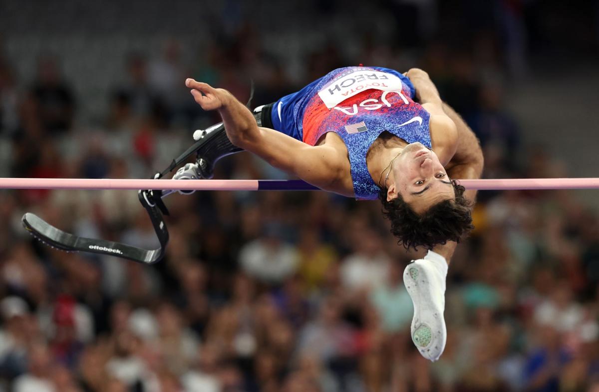 An athlete in action in high jump