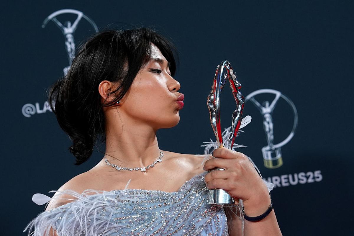 Chinese Para swimmer Yuyan Jiang at the 2025 Laureus Awards in Madrid