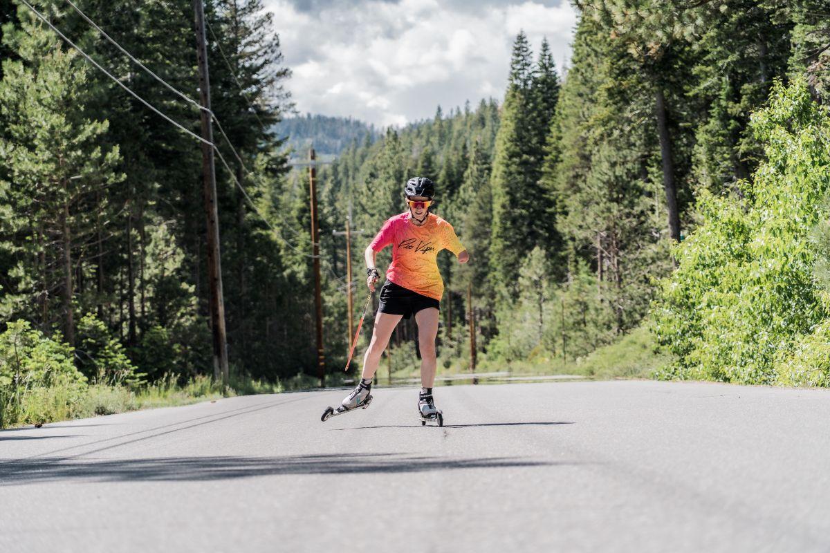 A female Para athlete training on roller skates