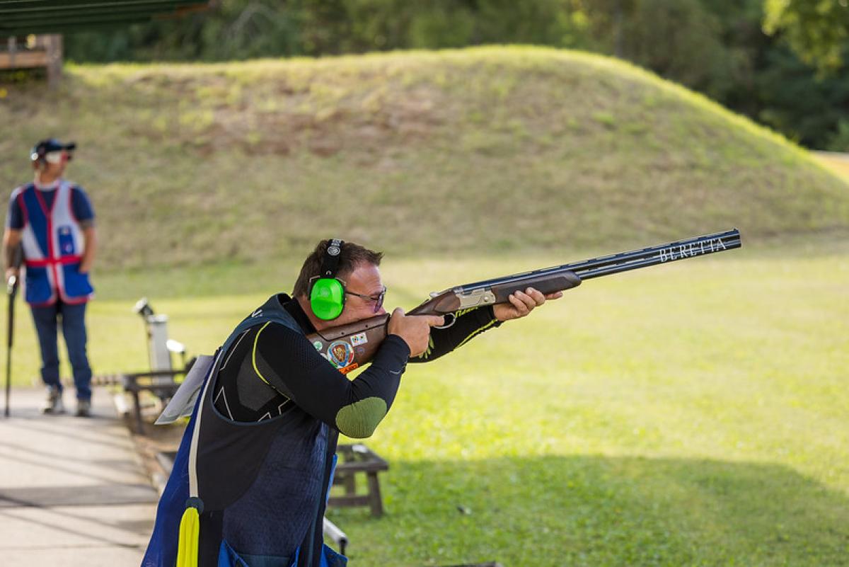A Para trap shooter in a competition