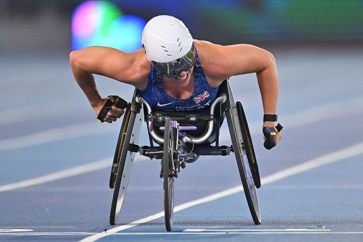 A wheelchair racer in action