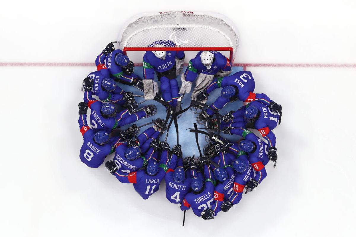 An aerial view of the Italian Para ice hockey national team