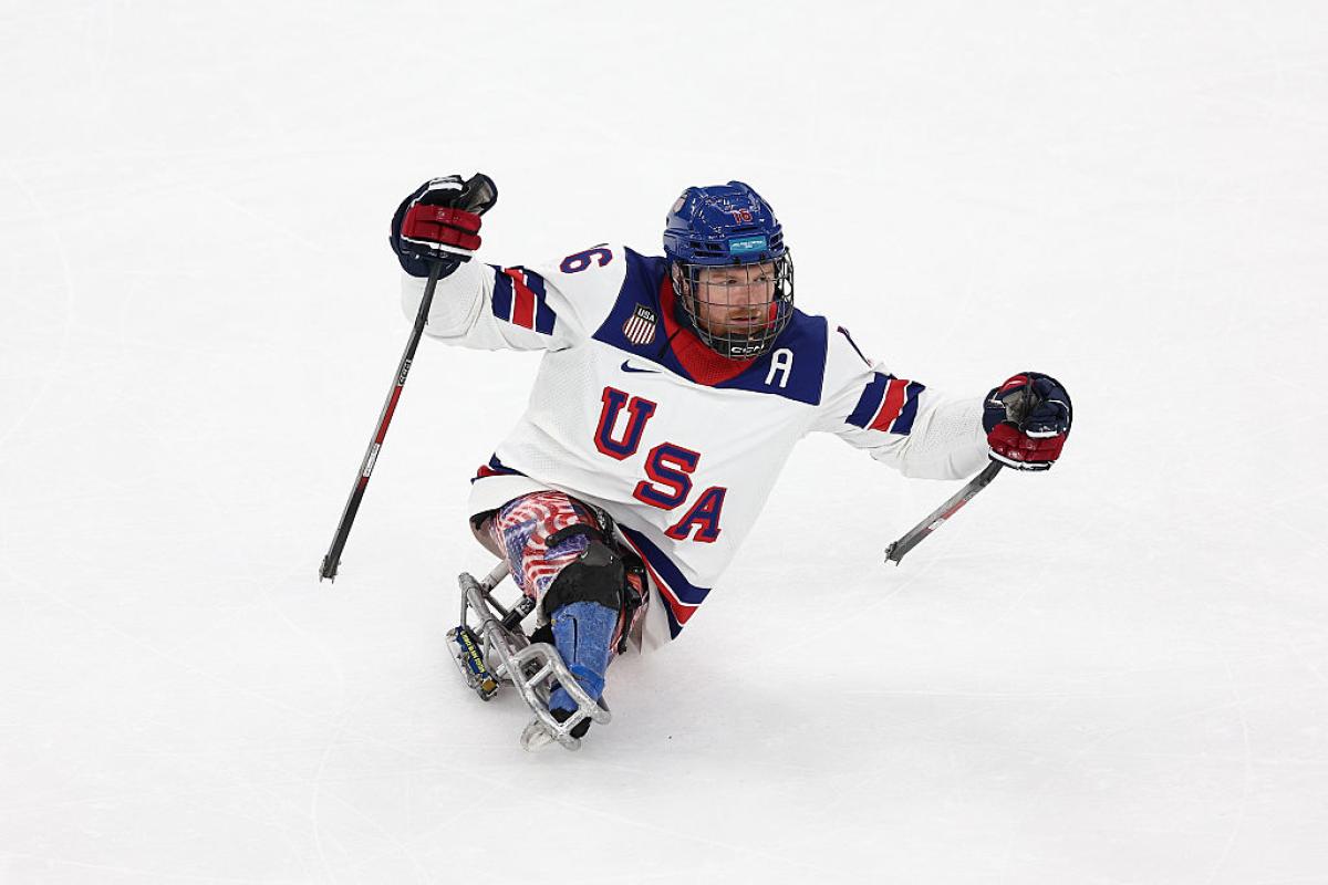 A Team USA Para ice hockey player on ice