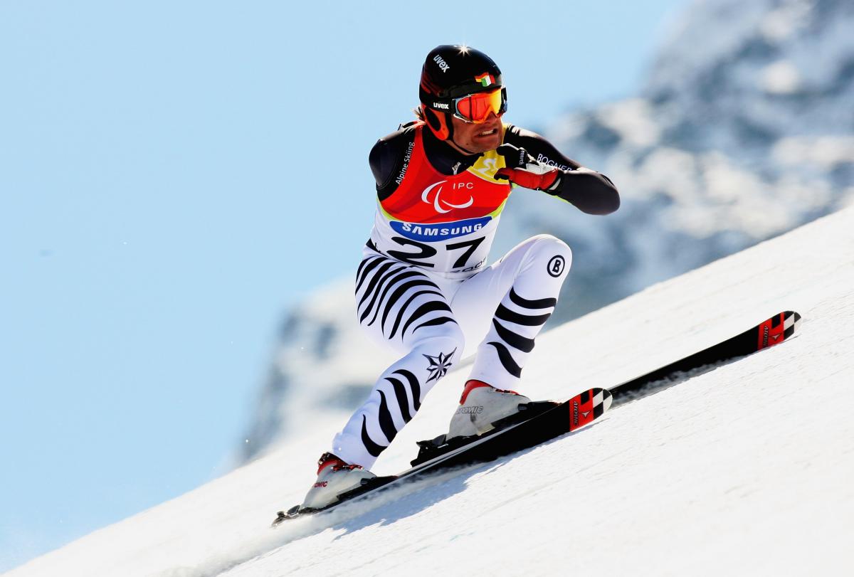 Gerd Schoenfelder of Germany competes in the Men's Super G Gerd Schoenfelder of Germany competes in the Men's Super G