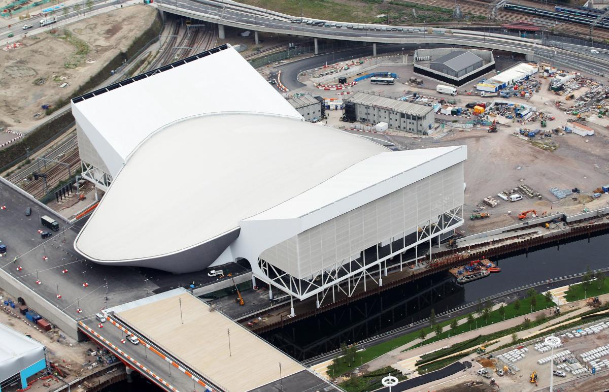 Aerial view of the Aquatics Center in July 2011