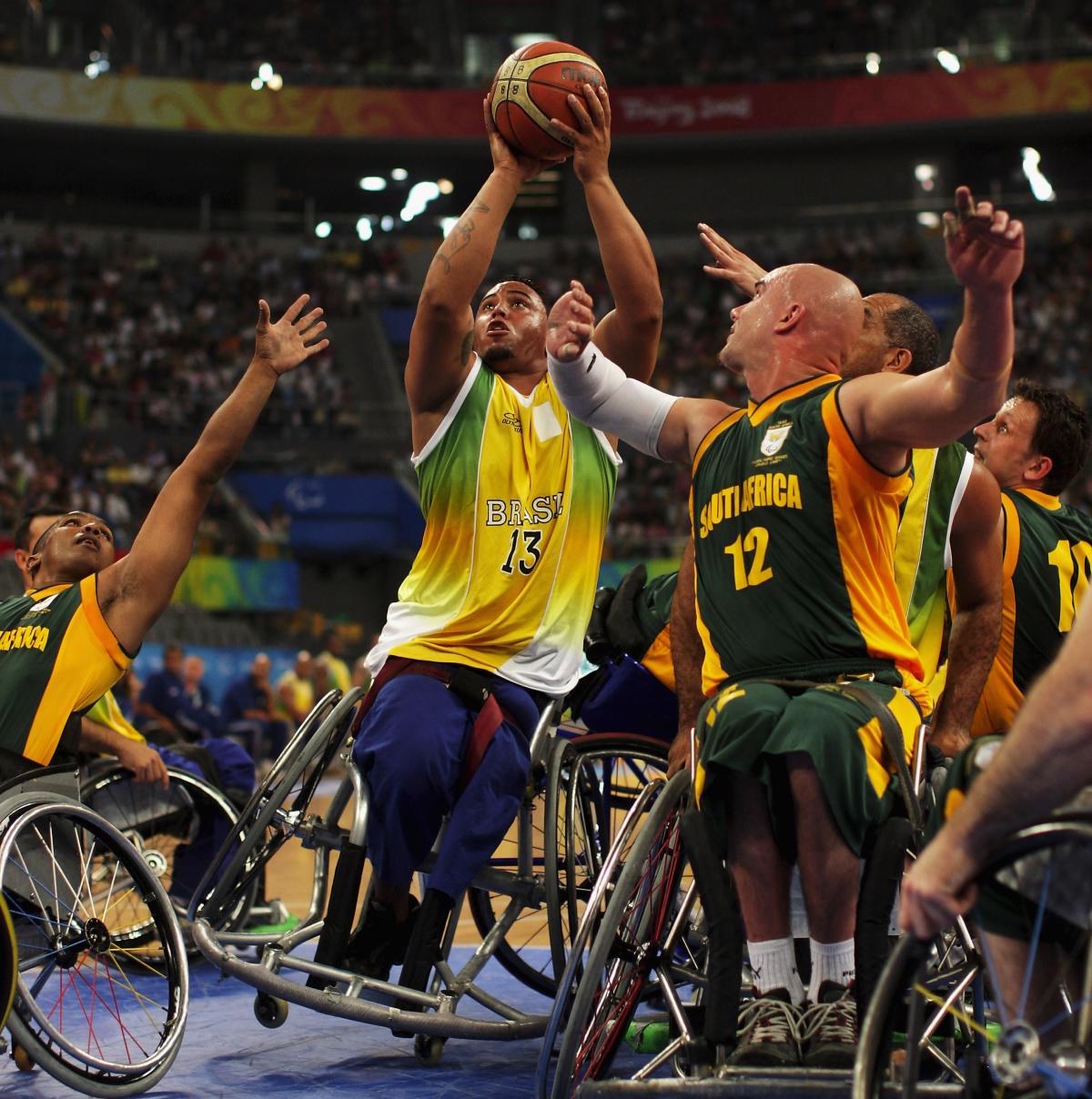 Wheelchair Basketball Athletes Practicing Wheelchair Basketball