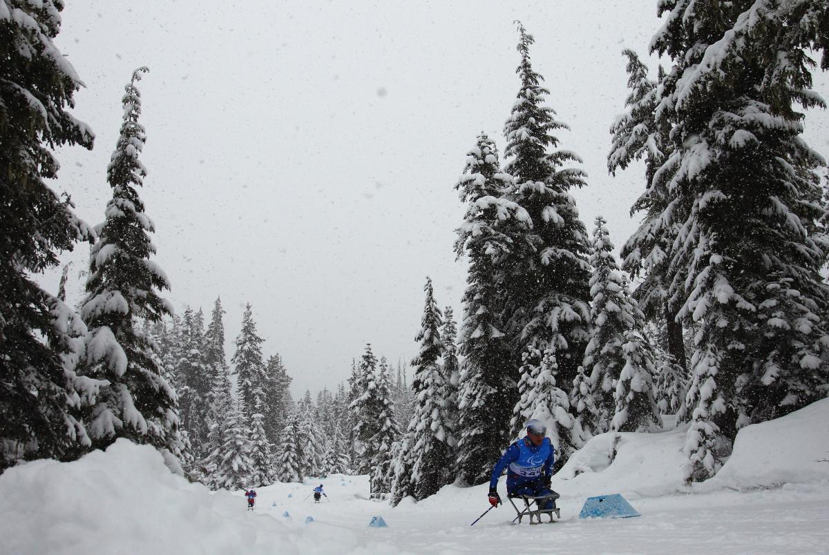 Roman Petushkov of Russia practices prior to the 2010 Vancouver Winter Paralympics