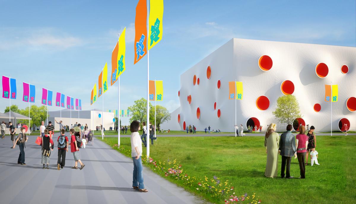 Indoor Ranges building with colourful circles